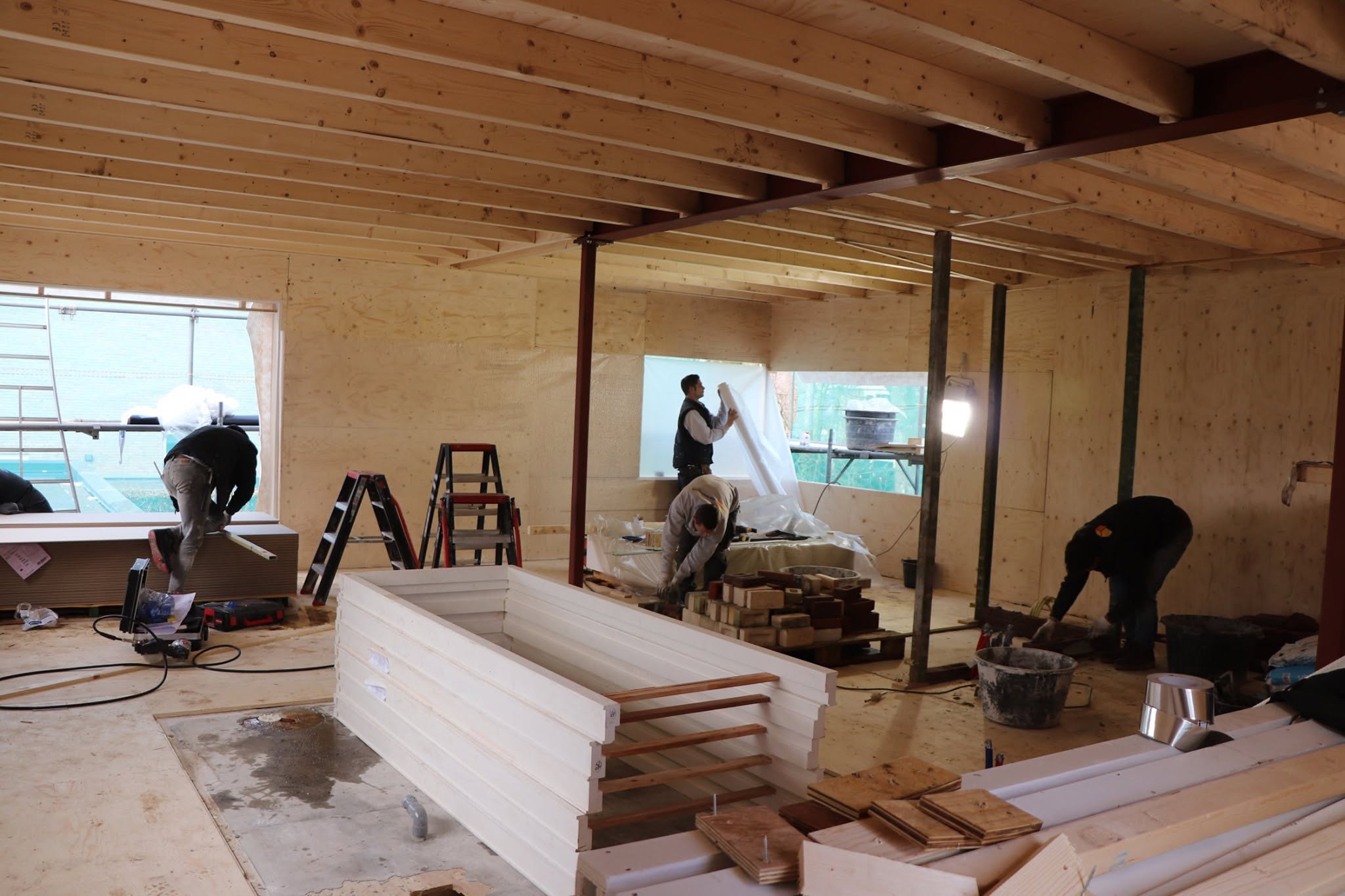 Houtconstructie tijdens de bouw